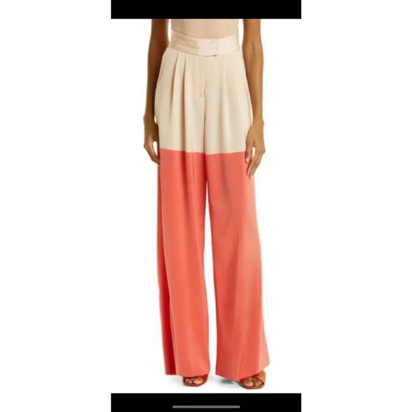 Kimberly Goldson NWT Liza Satin High-Waist Colorblock Wide-Leg Pant Women Size 6 - Picture 1 of 9